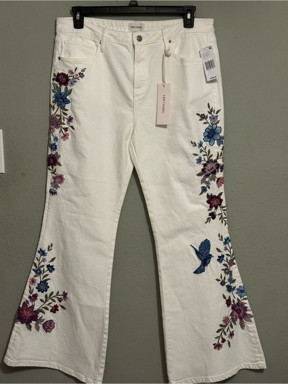 DRIFTWOOD Farrah Embroidered Flare Leg Jeans Blue Birds - Picture 8 of 14